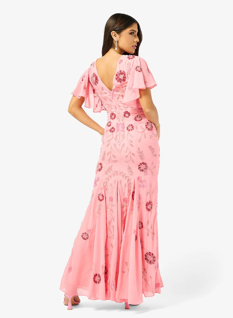 Frock and Frill Printed Short Sleeve Maxi Dress